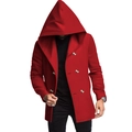 Rode heren trenchcoat met capuchon, dubbele knopenrij en een slanke, halflange pasvorm - S / Rood