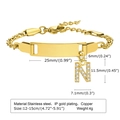 Gold stainless steel ID bracelet with crystal letter N charm on adjustable Cuban chain - 12CM Letter N / Gold