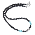 Detail of beaded necklace with blue turquoise accents, black beads and silver OT clasp - Turquoise Square