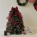 Mini PE artificial Christmas tree with red velvet bows and LED lights for desktop decor - 40CM Wine Red Bow Set (With Lights/Glue)