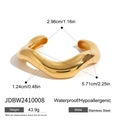 Detailed size specifications of a gold wave cuff bracelet in durable stainless steel - Wave Texture Open Bangle / Gold