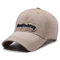 Gorra de béisbol de mezclilla vintage caqui con bordado de New York City y bordes desgastados - Ajustable / Caqui