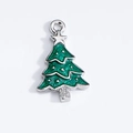 Detail shot of a green enamel Christmas tree pendant with silver metal edges and star - Christmas Tree
