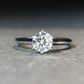 Macro shot of 925 silver ring featuring round D-color moissanite in six-prong setting - US 5 / 6-Claw Crown 1ct-Silver