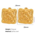 Square 18K gold plated stainless steel stud earrings with swirl pattern texture - Gold Rose Vortex Square Style (EH352)