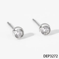 Elegant silver-toned stud earrings with round clear zircon stones in a bezel setting - Silver Stud Earrings (DEP3272)
