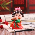 Ancient Chinese lady figurine playing flute in red and green traditional attire - Large Playing Flute Style (1056-1A)