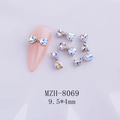 AB crystal bow nail charm with silver base, 9.5x4mm rhinestone for manicure nail art - White Moonlight Silver Base Bow (8069)