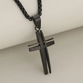 Minimalistische zwarte roestvrijstalen holle kruishanger met bijpassende zwarte ketting - Zwart