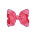 Pink grosgrain ribbon bow hair clip for girls with ribbed texture on white background - Rose Pink