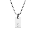 Silver square pendant necklace with engraved letter S on a classic box chain - Letter S / Silver