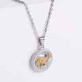 Collier avec pendentif Capricorne bicolore en acier avec relief de chèvre dorée - Bélier