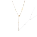 Gold-plated Y-shaped necklace with mixed chains and engraved Happy tag on white background - HAPPY Letter Plate Y-Shape Necklace / Gold