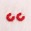 Exaggerated matte red twisted C-shape acrylic hoop earrings for a stylish look - Red Twisted