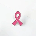 Pink ribbon enamel brooch badge with silver trim for breast cancer awareness events - Rose Red
