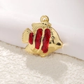 Goldener Tropenfisch-Anhänger aus echt vergoldetem Kupfer für DIY-Schmuckherstellung - Rot Gestreifter Fisch Stil (A0170)