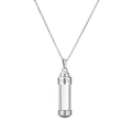 Detailed shot of a silver perfume bottle pendant with Greek key pattern on stainless steel - SSN-00306 / Silver