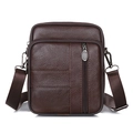 Dark brown genuine leather crossbody bag for men with premium pebble grain texture - Style 203 / Dark Brown