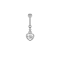Silver stainless steel belly button ring featuring a hollow heart pendant with white zircon - XY-11 Hollow Heart Pendant