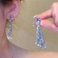 Pendientes de gota con cristales y borlas en tonos azul y rosa brillantes - Pin de plata-Plata-Azul-Rosa