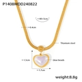 Collar de acero de titanio chapado en oro de 18k con perla de corazón y grabado - Colgante de corazón / Dorado