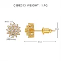 Technical detail of 8mm flower stud earrings with AAA+ zircon and brass material specs - 18K Gold Plated White Zircon