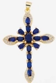 Cross pendant necklace with blue oval stones and white zircon in golden finish - Style 84/Gold Blue Oval Stone Cross