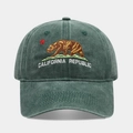Detail of California Republic bear embroidery on washed cotton baseball cap - Adjustable / Dark Green