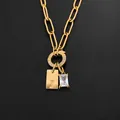 14K gold plated stainless steel necklace with initial J tag and baguette crystal - Letter J