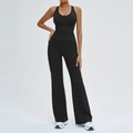 Ensemble de yoga noir avec débardeur col en V et pantalon évasé à taille haute - S / Noir Premium (Col V)