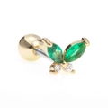 Detailed macro view of butterfly screw-back earring with green marquise stones - Green/Gold/Small