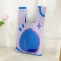 Cute knitted lavender tote bag with blue peach patterns for women in spring and summer - Purple Peach