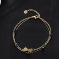 Double-layered gold chain bracelet featuring heart charms and black faceted beads - Heart Charm Black Beads Double Layer Chain B02015G-2
