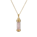 Collar con colgante de frasco de perfume dorado con piedras de cristal rosa - 304 Oro Cuarzo Rosa
