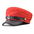 Elegante cappello da marinaio rosso con ancora d'argento e tesa in finta pelle nera. - M(56-58cm) / Rosso