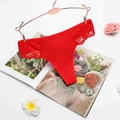 Tanga rouge en dentelle et coton côtelé avec design élastique pour femme - Rouge