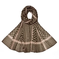 Detailed flat lay of geometric brown and beige patterned chiffon scarf on white backdrop - 180*70cm / YW313-Dark Coffee