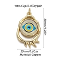 Detail view of gold hollow evil eye pendant with 30mm height and 15mm width measurements - YSN032-10 (Gold Edge Blue Eye)