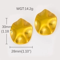 Detail view of 18k gold plated stainless steel wave earrings with weight and size markings - Irregular Curved Gold Style (#0885)