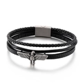 Multilayer black leather men's eagle bracelet with stainless steel magnetic buckle - Steel Color (KB146626-KLHQ)