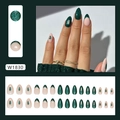 French tip green glitter Christmas tree press-on nails set with 24 almond nail pieces - Glue Type / Pine Green Emerald (W1830)