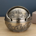 Antique bronze globe ashtray with relief sailing ship pattern and swivel cover - Bronze Smooth Sailing Ship