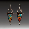 Retro geometric drop earrings with multi-colored enamel art in bronze metal frames - S383 Triangular Painted