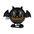 Detail of a wind-up black bat toy for Halloween featuring mechanical knobs and orange teeth - Black Evil Face Walking Bat