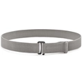 Adjustable grey elastic kids belt with black T-shaped metal buckle on white background - Gray