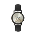 Elegant women's quartz watch with black leather strap and golden flower rhinestone dial - Black Strap White Dial