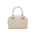 Detail of beige jelly boston bag with smooth finish and dual gold zippers on a white background - Apricot