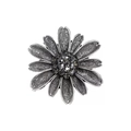 Vintage silver daisy brooch pin with charcoal gray rhinestones and floral texture - Vintage Large Flower (Daisy) / Silver