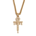 Collar con colgante de cruz Ankh dorado con diamantes de imitación y cadena cubana - Dorado