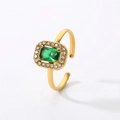 18K gold-plated adjustable ring with green rectangular zircon and micro-pave crystals - Rectangle Green (HF-J1307-GN)